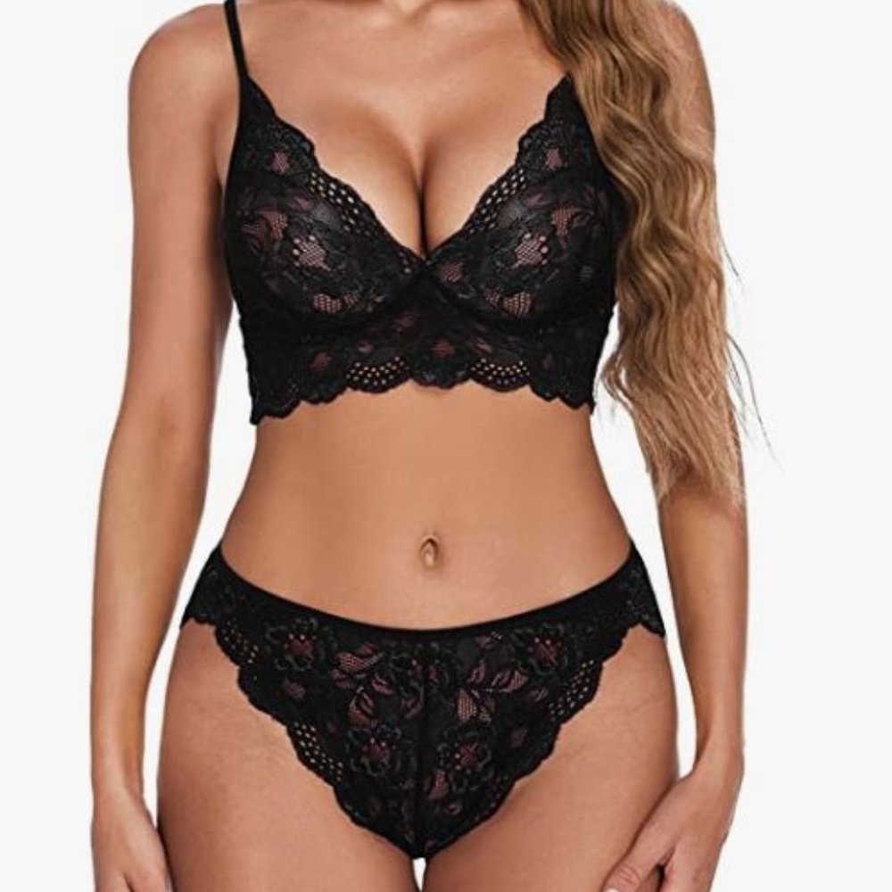NWOT Lace Lingerie Bra and Panty Set Strappy Babydoll Bodysuit